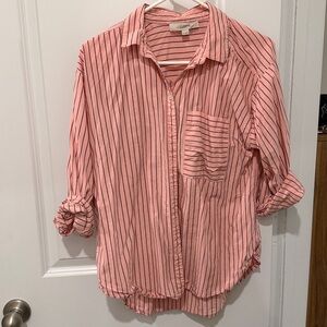 loft boyfriend of Striped Button-Up Shirts in Pink and black stripes